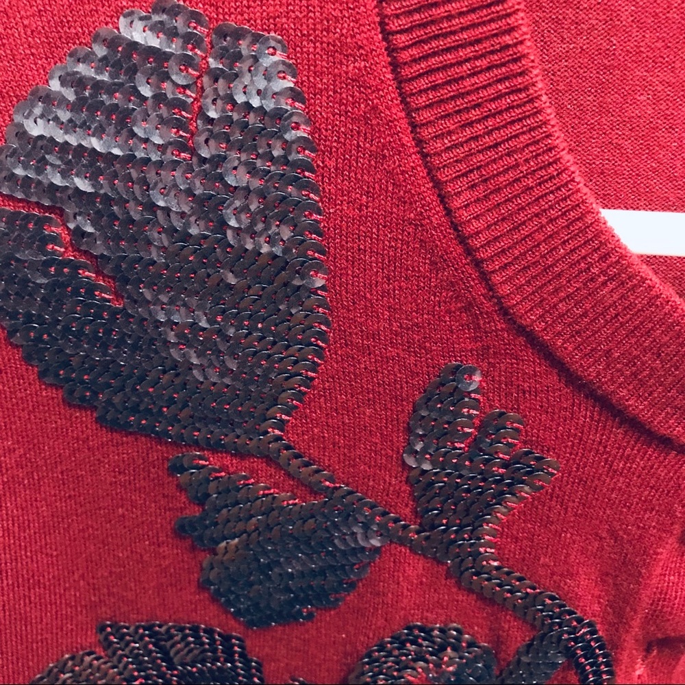 J. Crew Burgundy Cardigan with Metallic Sequin Floral Detail - Picture 7 of 7